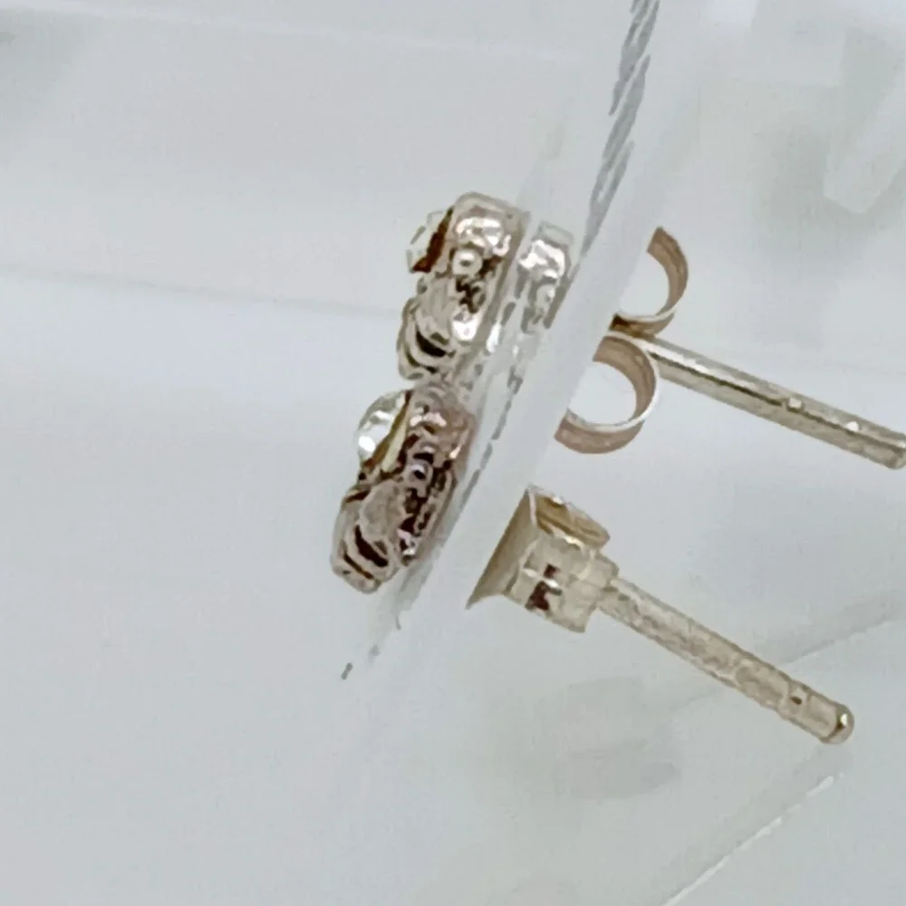 Vintage 1990s Thai Sterling Silver 925 Snail Stud Earrings Crystal Tiny Nature